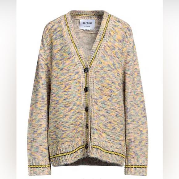 Re/Done 90’s Cardigan wool blend rainbow multicolor v-neck preppy sweater. XS - Picture 1 of 8
